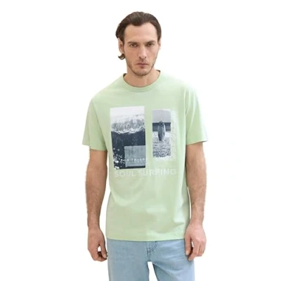 Afbeelding van TOM Tailor MIT Fotoprint Tshirt print, Heren, Maat: XL, Tender sea green