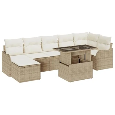 Afbeelding van vidaXL 8 delige tuinsofa set met kussens in beige poly rattan
