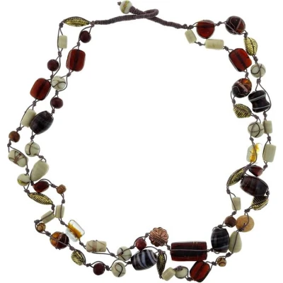 Afbeelding van Behave Lange bruine ketting met glas en keramieke kralen