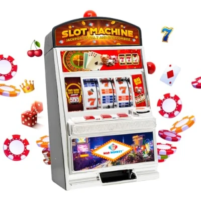 Afbeelding van Mad Monkey Slot Machine Money Box XL, met Licht en Geluid, Licht, Munt voor Kinderen Volwassenen, Casino Echt Geld, One Armed Bandit