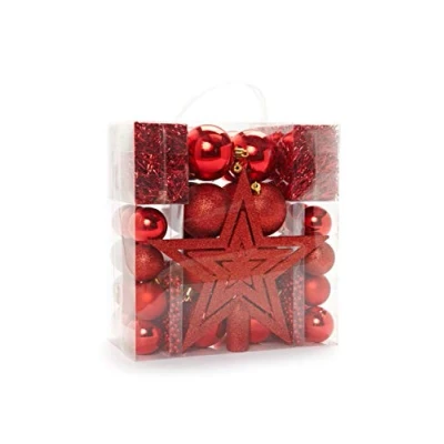 Afbeelding van HEITMANN DECO Kerstboomversiering rood 45 delig set incl. boompunt, ballen, parelkettingen en slingers kunststof