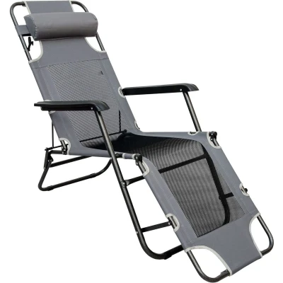 Afbeelding van Ligstoel 180x60cm opvouwbaar Campingstoel Ligbed Strandstoel Tuinstoel vouwligstoel Grijs