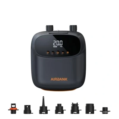 Afbeelding van AIRBANK Paddle Board pomp Elektrisch 20PSI The Puffer Pro, draagbare SUP pomp, tweetraps inflatie en automatische uitschakeling luchtpomp voor kajak, opblaasboten, boten, tent, matras, vliegervleugels