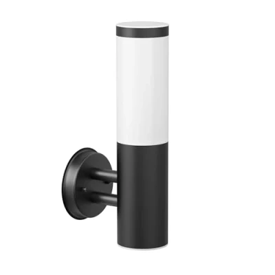 Afbeelding van ledscom.de Wandlamp PORU voor buiten, IP44, roestvrij staal, mat zwart, rond, 1x E27 max. 40W
