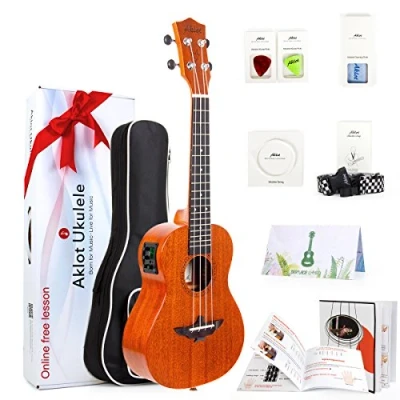 Afbeelding van AKLOT Ukele Tenor Uke Elektrische 26 Inch Effen Mahonie Ukelele Voor Beginners Met Gratis Online Lessen 8 Packs Accessoire (Gig Bag Picks Tuner Strap String Reinigingsdoek Instructie Boek Geschenkdoos)