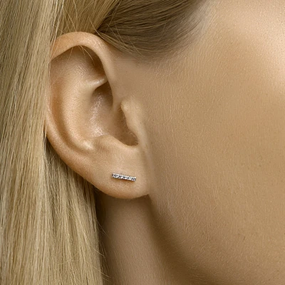 Afbeelding van Oorknoppen Balkje Zirkonia Zilver Gerhodineerd Glanzend 8 mm x 1.7