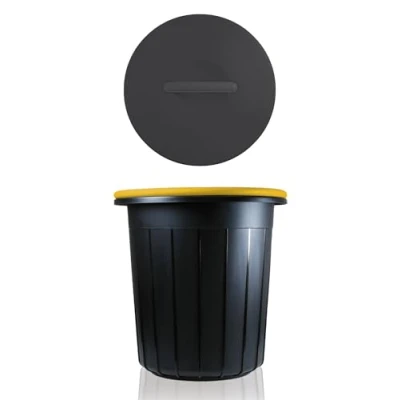 Afbeelding van Eco Solution, Afvalemmer met Handvat 25L Prullenbak Deksel voor Afvalscheiding Zwart/Geel Afvalscheidingprullenbakken Recycle Afvalbak Vuilnisbak Vuilnisemmer Sorteerafvalemmer Kantoor Keuken