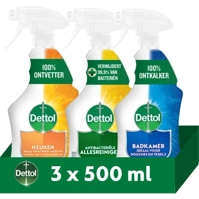 Afbeelding van Dettol 1,5L Allesreiniger Spray Power &amp; Fresh Badkamer 1x500 ml Keuken 1x500ml Citrus Voordeelverpakking