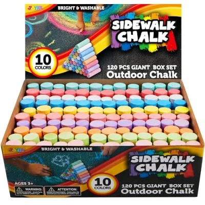Afbeelding van JOYIN 120 stuks stoepkrijt voor kinderen, gigantische doos, niet toxisch, jumbo gekleurd, wasbaar, peuters in 10 kleuren (120 stuks)