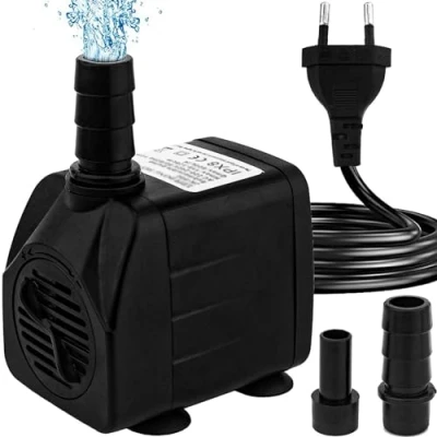 Afbeelding van Mini waterpomp (600 l/h, 10 W), ultrastille aquariumpomp met hoge slag, fonteinpomp 1,5 m netsnoer, 2 sproeiers voor aquaria, vijver, fonteinen, beelden, hydrocultuur