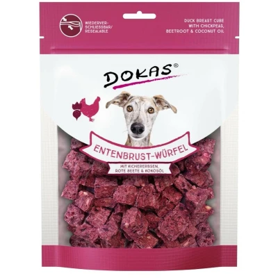 Afbeelding van DOKAS Eendenborstkubus premium superfood snack voor honden van eendenborst met kikkererwten, rode biet en kokosolie 1 x 150 g