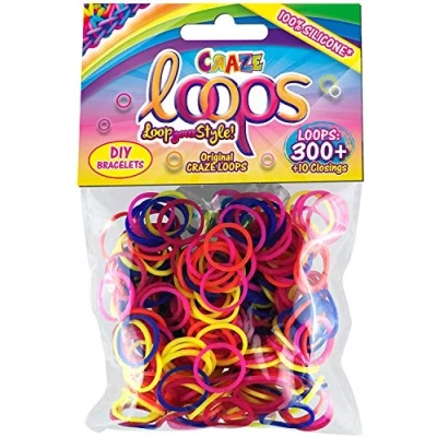 Afbeelding van CRAZE LOOPS BAG 300 Loom Bandjes, navulverpakking met elastieken en sluitingen, kindersieraden zelf maken, van 100% huidvriendelijke siliconen