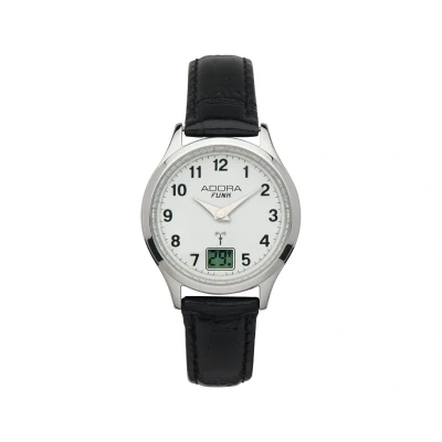 Afbeelding van Radio controlled dames horloge met datum Zwart leren band van het merk Adora AF7142