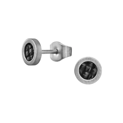 Afbeelding van Traveller Oorbellen Heren Carbon &amp; Edelstaal Zwart Zilverkleurig Made in Germany Rond Duurzaam 6mm 171020