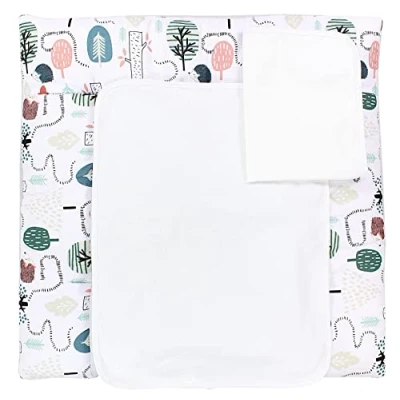 Afbeelding van TupTam Baby Aankleedkussen incl. 2 Badstof Hoezen MAR02579, Egel in het bos/Mint, 75 x 80 cm