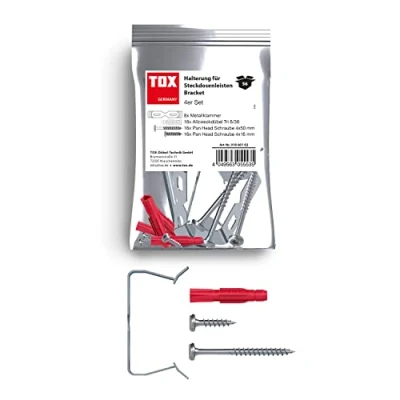Afbeelding van TOX Plint houder, flexibel aanpasbaar, voor meer ruimte en orde, veilige grip op bijna alle bouwmaterialen, in Bo, hersluitbaar, set van 4, 01060102