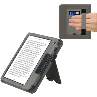 Afbeelding van kwmobile e reader hoesje compatibel met Kobo Libra 2 Ereader case van kunstleer Vintage Kompas in grijs