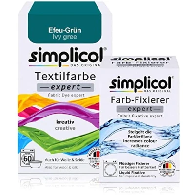 Afbeelding van simplicol textielverf expert klimopgroen + fixeermiddel: textiel, wol, zijde groen verven, set 1x150g en 1x90ml
