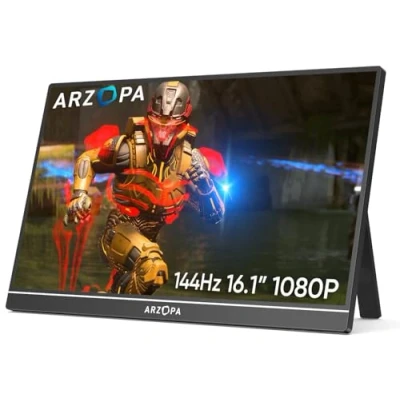 Afbeelding van ARZOPA 16,1&quot; 144HZ draagbare monitor, 1920x1080 FHD IPS monitor voor laptop met enkele stang, ondersteuning HDMI/Type C/USB C, oogbescherming Gaming scherm Laptop/PC/Mac/PS3/4/5/Xbox
