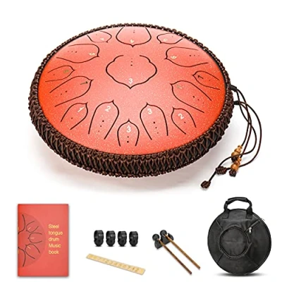 Afbeelding van Amkoskr 14 Inch 35 cm Stalen Tong Drum D Sleutel 15 Notities Percussie Instrument Hand Pan Met Hamers/Draagtas (Rood)