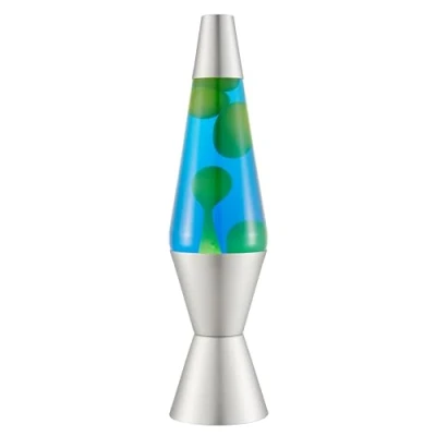 Afbeelding van LAVA® Lavalamp 2124, groene was, blauwe vloeistof, zilveren voet en kap, originele 14,5 inch merk bewegingslamp
