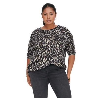 Afbeelding van ONLY CARMAKOMA geweven top CARALBA met panterprint grijs/ taupe