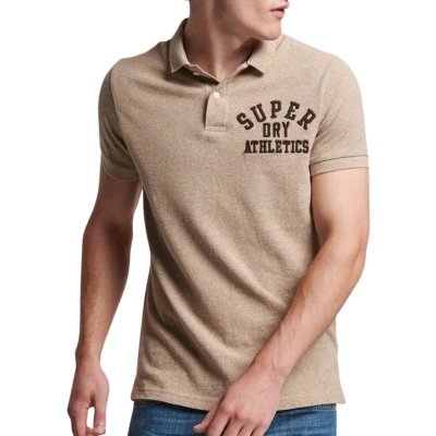 Afbeelding van Superdry State Poloshirt, Heren, Maat: Medium, Tan brown fleck marl