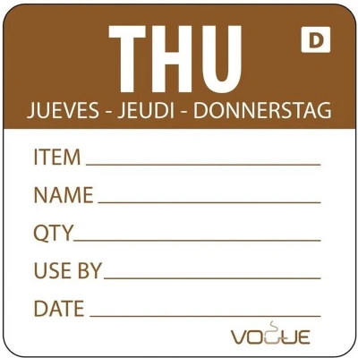 Afbeelding van Oplosbare Voedseletiketten Daglabels Donderdag Bruin Vogue GH354