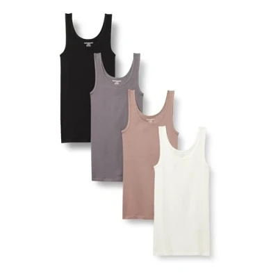 Afbeelding van Amazon Essentials Slim fit tanktop voor dames, verpakking van 4 stuks, zwart/parelmoer/grijs/wit, XX Large
