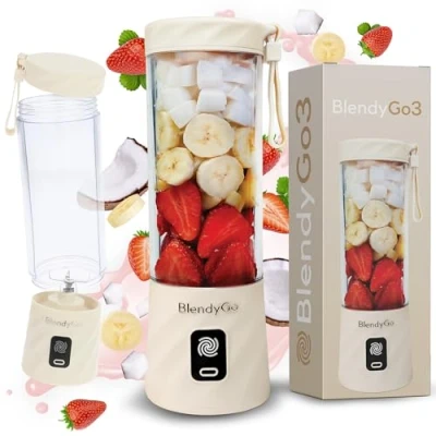 Afbeelding van BlendyGo 3® blender, smoothiemaker, kleine smoothieblender, draagbare mini USB mixer, Smoothie Maker to go, keukenmixer 550 ml, BPA vrij, PulseMotion en BlendPro techn. (Beige)