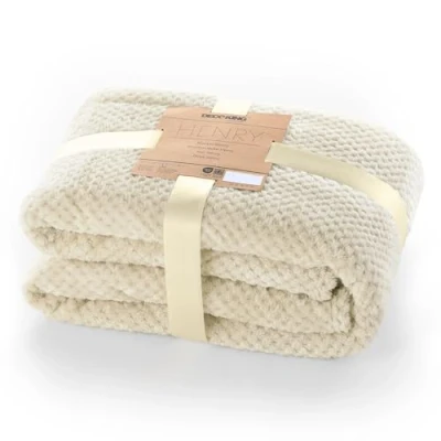 Afbeelding van DecoKing Henry knuffeldeken van 70 x 150 cm, beige, deken, microvezel, woondeken, sprei, fleece, zacht, behaaglijk, Scandinavische stijl, cappuccino