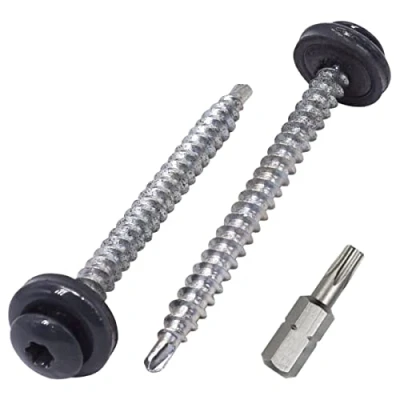 Afbeelding van SKIR&#039;CO (20 stuks) Metalen dakschroeven, 4,8 x 60 mm Geschilderde zelfborende schroeven met EPDM ringen, Torx kop (antracietgrijs RAL 7016)