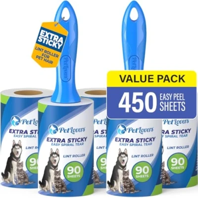 Afbeelding van PetLovers Extra Sticky Lint Roller mega aanbieding set: 450 vellen voor huisdier ontharing, hond en kat pluis verwijderaar, 5 pak