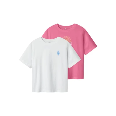Afbeelding van Name it Nkfjassa 2 PACK Tshirt print voor kinderen, Maat: 122/128, Lucent white/packaurora pink