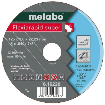 Afbeelding van Metabo Accessoires Doorslijpschijf Ø 125x0,8x22,2 Inox Flexiarapid super &quot;Hydroresist&quot; 50 stuks 616209000