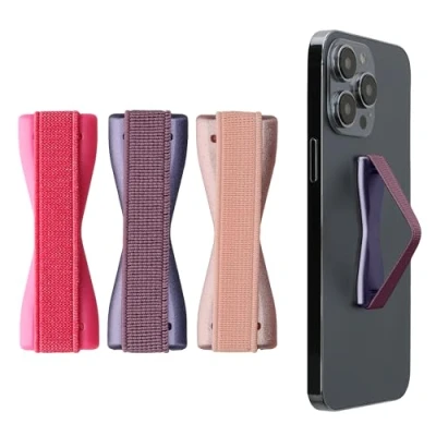 Afbeelding van kwmobile vingerhouder voor smartphone Vingergreep telefoon Zelfklevende finger holder Set van 3 In roségoud/roze/braam