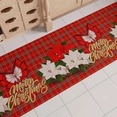 Afbeelding van PETTI Artigiani Italiani tapijt voor de kerstkeuken, loper keuken, antislip en wasbaar, Kerstmis, 52 x 340 cm, Merry Christmas, gemaakt in Italië