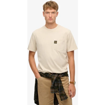 Afbeelding van Superdry Contrast Stitch Pocket Tshirt basic, Heren, Maat: 3XL, Washed silver beige