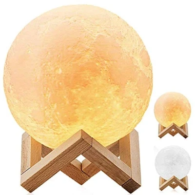 Afbeelding van Coocnh DESABF Full Moon lamp 3D LED Night Moderne Vloerlamp Dimbare Touch Control Brigntness USB Opladen Wit Warm Licht Luna Maan met Stand 8cm Diameter