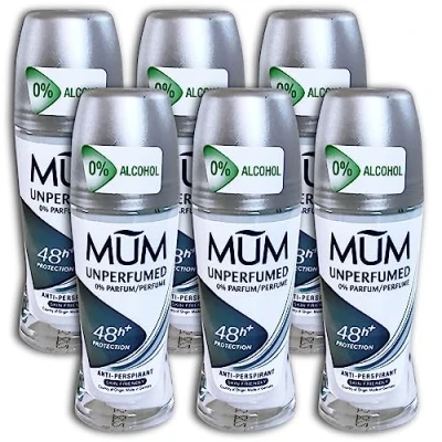 Afbeelding van 6 stuks MUM UNPERFUMED ANTIPERSPIRANT DEO ROLL ON x 50 ml