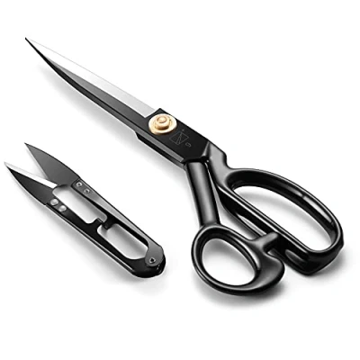 Afbeelding van Naaischaar 9 Inch (24CM) Stoffenschaar Vlijmscherpe koolstofstalen kleermakersschaar voor het snijden van stof, leer, materiaal, kleding, jeans (zwart, rechtshandig)