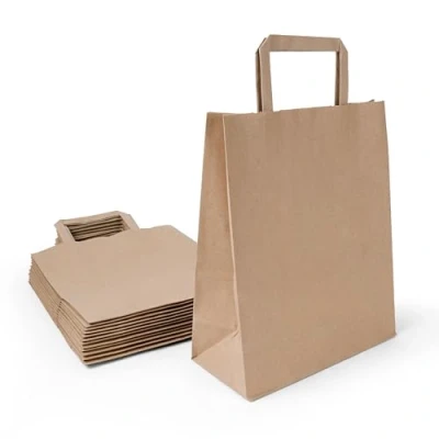 Afbeelding van Inoverse 50 stuks papieren zakken met handvat, draagtassen, 22 + 10 x 36 cm, cadeauzakjes, bruine kraftpapieren zakken, grote boodschappentassen