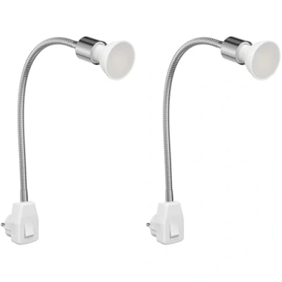 Afbeelding van ledscom.de 2 st. fittinglamp LESCH leeslamp zwanenhals, schakelaar, chroom incl. GU10 LED lamp 6,826W 630lm 100 warm wit