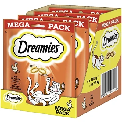 Afbeelding van Dreamies Kattensnacks, kattenlekkernijen, klassieker met kip, 4 verpakkingen (4 x 180 g)