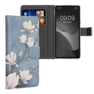 Afbeelding van kwmobile telefoonhoesje compatibel Met Google Pixel 7a hoesje pasjeshouder in taupe/wit/blauwgrijs Magnolia