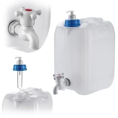 Afbeelding van KADAX Waterjerrycan met afvoerkraan, waterreservoir wateruitloop, jerrycan geïntegreerde tapkraan en zeepdispenser, campingtank, reisjerrycan (10 liter)
