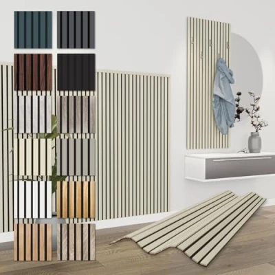 Afbeelding van HEXIM APH01 Akoestische panelen, flexibele lamellenwand, hout, MDF, 138,5 x 60 cm, wandpanelen, lamellenbekleding, binnendecoratie, geluidsisolerend (4 3,32 m², Palomino APH01)