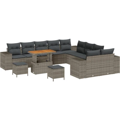 Afbeelding van vidaXL 13 delige Tuin Sofa Set met Kussens Grijs Poly Rattan Acacia