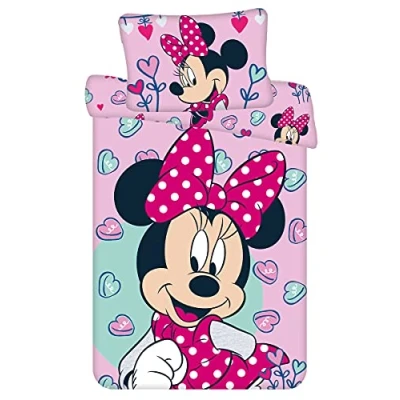 Afbeelding van Disney Minnie Mouse Pink Baby Beddengoedset, 100 x 135 cm + 40 60 hoofdkussen, 100% katoen, met ritssluiting