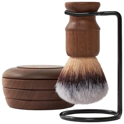 Afbeelding van Biowust Scheerset van Walnoothout Scheerkwast, Scheerkom &amp; Metalen Houder 100% Vegan
